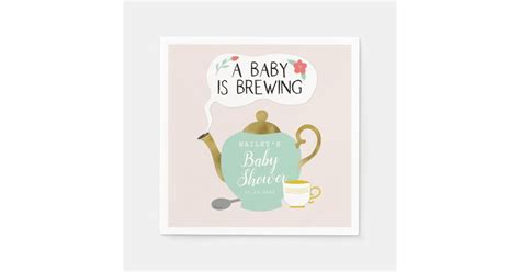 Baby Is Brewing Tea Party Floral Baby Shower Napkins Zazzle