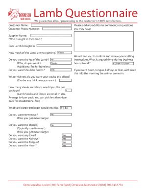 Fillable Online Lamb Cut Form Fax Email Print Pdffiller