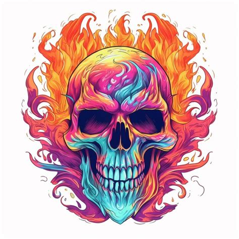 Premium AI Image A Colorful Skull With Flames On Its Head Generative Ai