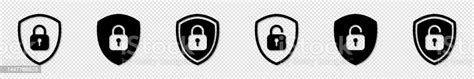 Set Of Shield Lock And Unlock Icon Symbol Padlock Vector Sign