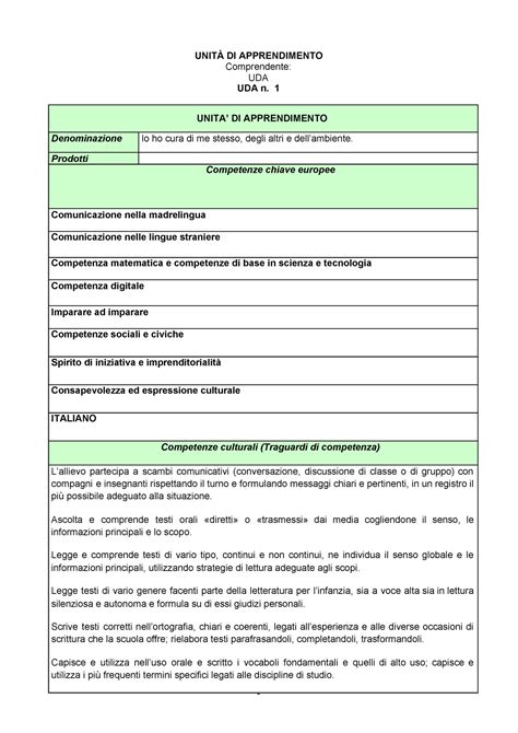 Uda Primaria Classi Terze Unit Di Apprendimento Comprendente Uda