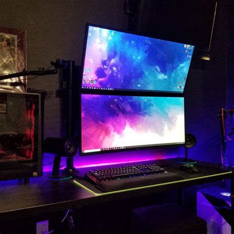 Stacked Ultrawide Monitor Set Up Dual Monitor Setup Game Room Design