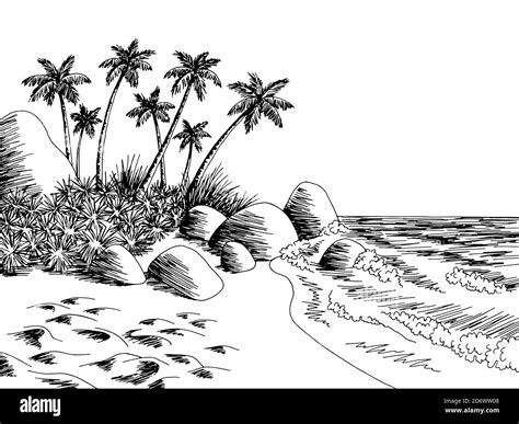 Beach Black And White Drawing