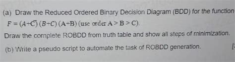 Solved A Draw The Reduced Ordered Binary Decision Diagram