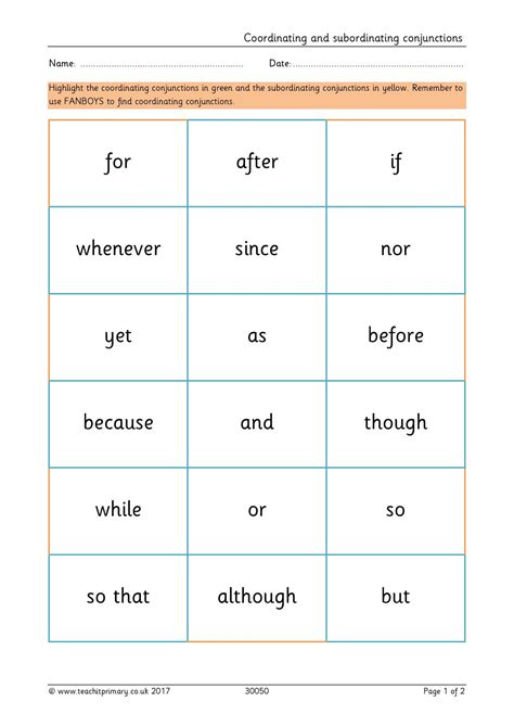 Subordinating Conjunctions Worksheet 1 Worksheets Library