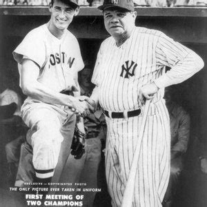 Photo Ted Williams Babe Ruth Shaking Hands In Dugout Of Fenway Park