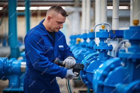 Рабочий на водообеспечивающей станции проверяет оборудование водяных ...