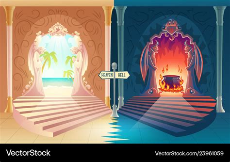 Heaven And Hell Entrances Cartoon Concept Vector Image