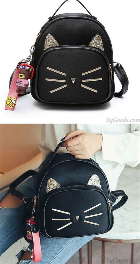 Cute Small Kitten Bag Cat Sequin Womens Pu Mini Animal Backpack