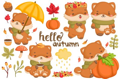 Cute Dog in Autumn Clipart - Autumn Clip Art – inkleystudio