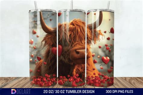 D Highland Cow Valentine Tumbler Wrap Graphic By Delartcreation