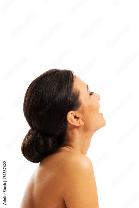 Side View Of Nude Woman Looking Up And Screaming Stock Photo Adobe Stock