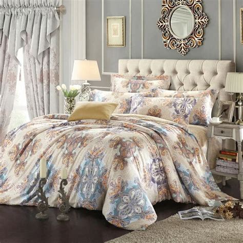 4 Pieces Reactive Printing Floral Bed Sheets Tencel Rustic Bedspreads