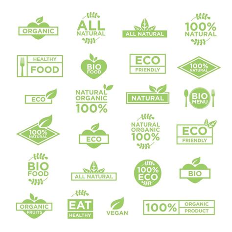 Eco Organic Bio Logos Set Of Badges Emblems And Stamps Vector