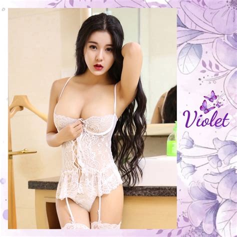 Jual Violet Lingerie Seksi G String Babydoll With Garter Pakain Sexy