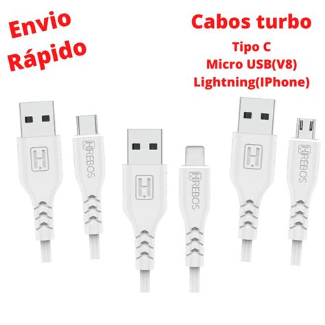 Cabo Reforçado Turbo 3 0 Carga Rápida Tipo C Lightning Micro Usb V8 Hrebos Shopee Brasil