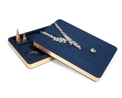 Premium Navy Blue Velvet Jewelry Ring Display Tray For Sale