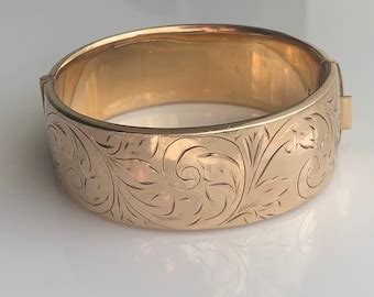 Vintage Rolled Gold EXCALIBUR Harrods Of London Bangle Engraved Ornate