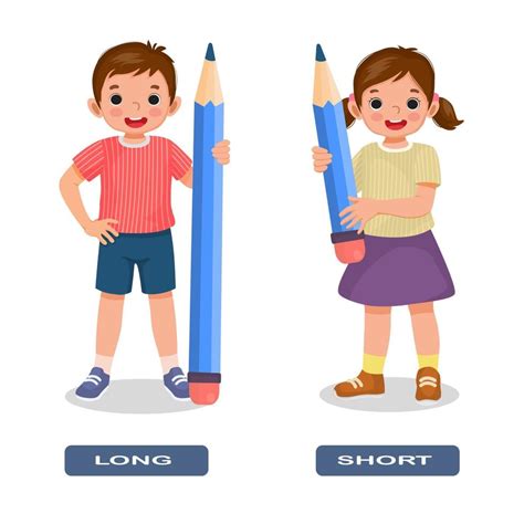 Opposite adjective antonym words long and short illustration of little