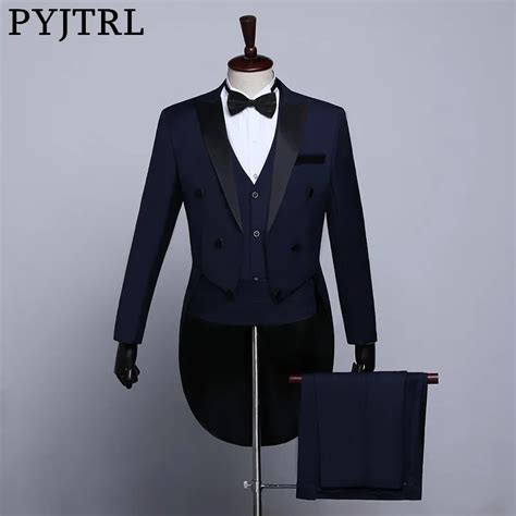 Pyjtrl Male Classic Black White Navy Blue Tailcoat Tuxedo Wedding