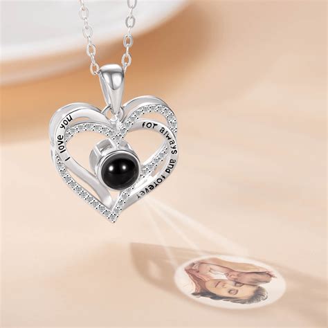 Personalized Projection Necklace With Heart Photo Pendant I Love You