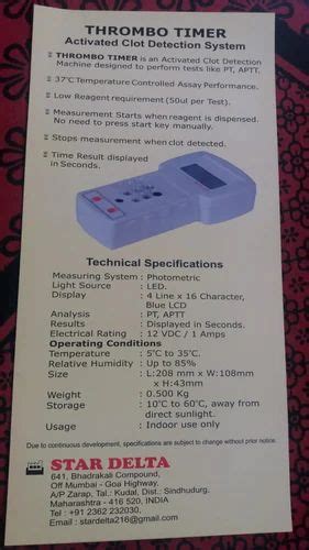 thrombo timer activated clot detection system  piece