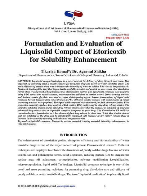 Formulation And Evaluation Of Liquisolid Compact Of Etoricoxib For