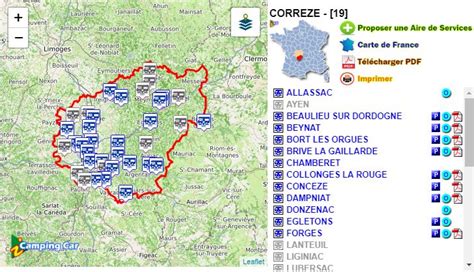 La Correze En Camping Car Les Aires De Services Stationnement