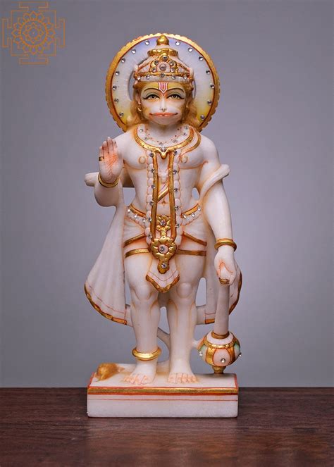 12" Standing Hanuman Statue | Handmade | White Marble Hanuman | Hindu ...