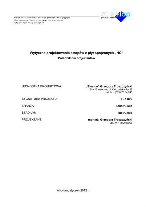 PDF Wytyczne projektowania stropów z płyt sprężonych HC Wytyczne