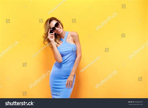 Portrait Smiling Beautiful Blonde Girl Sunglasses Stock Photo Shutterstock