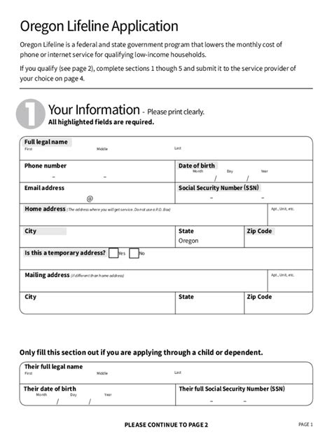 Fillable Online Oregon Lifeline Application Form Fax Email Print