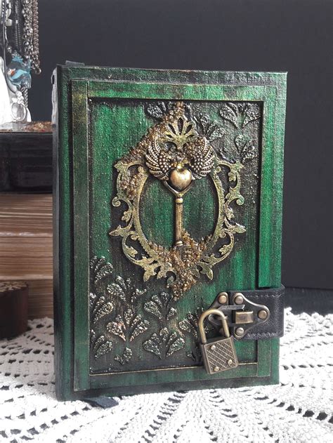 Green Lined Grimoire Fairytale Journal With Lock And Key Fantasy