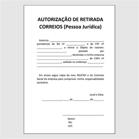 Carta De Autorização De Retirada Correios BRAINCP