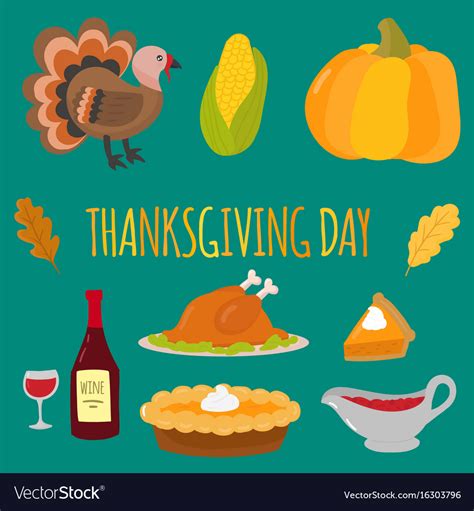 Happy Thanksgiving Day Symbols Design Holiday Vector Image