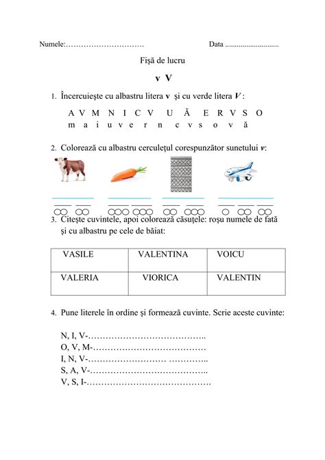 AcademiaABC Fișă de lucru CLR Sunetul și litera v V