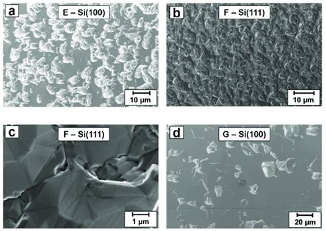 Sem Images Showing A Gap Si 100 Sample E B Gap Si 111 Sample F Download Scientific