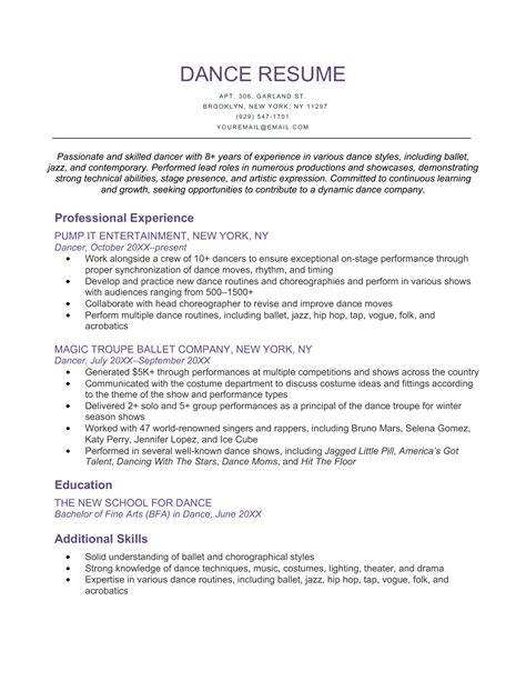 Dance Resume Template Examples Writing Guide For 2024