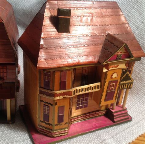 Vintage Bamboo Balsa Wood Mini Houses Christmas Village Trinket Boxes Lot 6 Ebay Vintage