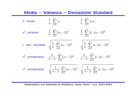 Statistica Formule Esercitazioni Media Varianza Deviazione