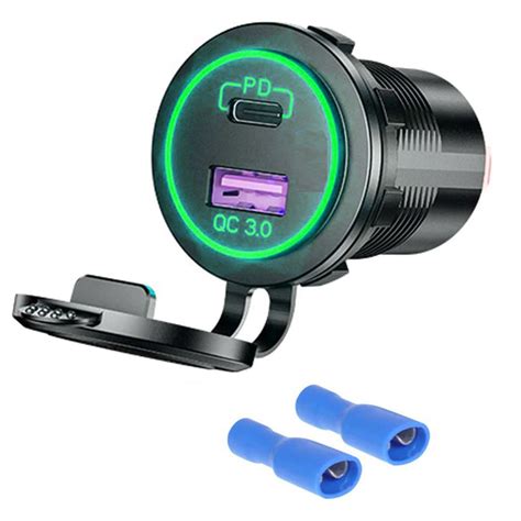 Зарядка в машину врізна з швидким заряджанням, USB + PD Type-C QC ...