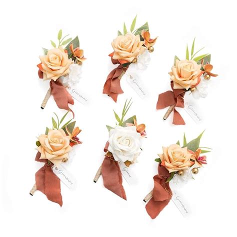 Buy Ling S Moment Terracotta Burnt Orange Boutonniere For Men Wedding