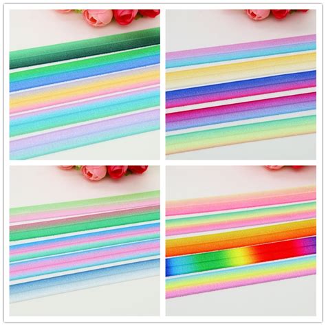 Dhk 58 5yards Fold Elastic Foe Gradient 20 Color Rainbow Printed Headband Headwear Hairband