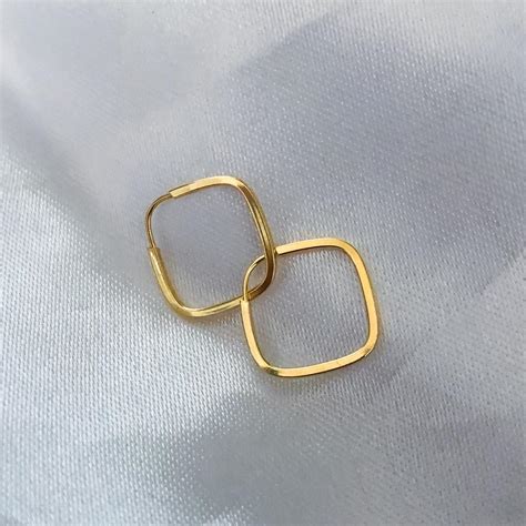 Brinco Argola Quadrado Click 10mm Em Ouro 18k Joias Anel Brincos