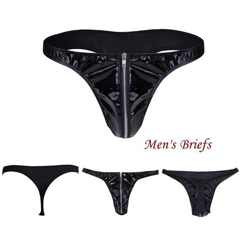 Men S Patent Leather G String Thong Zipper Briefs Bikini Underwear Underpants Ebay