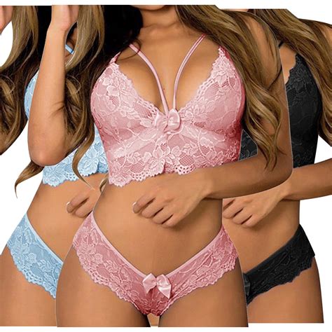 WREESH Womens Lingerie Sets Three Pc Lingerie Corset Lace Floral