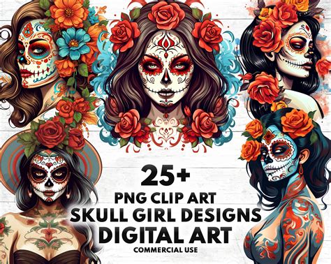 25 Sugar Skull Girls Png Bundle Png Clip Art Downloadable Etsy