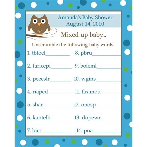 Baby Word Scramble Answersheet