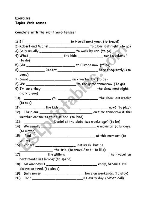 Simple Tenses Of Verbs Worksheets For Grade 5