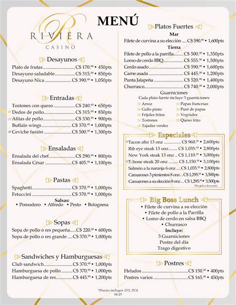Riviera Menú | Momentum Casinos